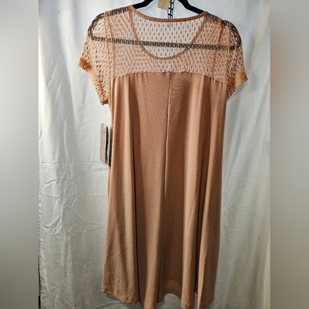 Nina Leonard Peach Lace Short Sleeve Dress - Picture 2 of 8
